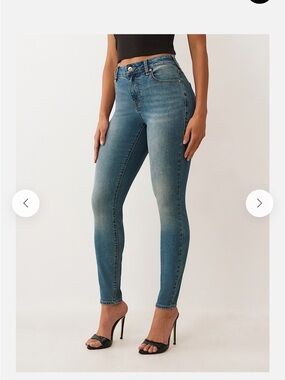 NWT True Religion Jennie Curvy Mid Rise Crystal Skinny Jeans 28